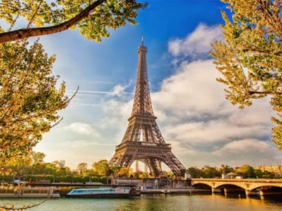 VIew of Eiffel Tower across the river